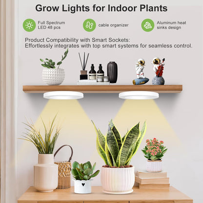 Full Spectrum Grow Light for Indoor Plants, 72 LEDs Halo Plant Light with Auto On/Off Timer (4/8/12H), 10-Level Brightness, 3 Lighting Modes, for Small Plants & Seedlings (White, One Head)
