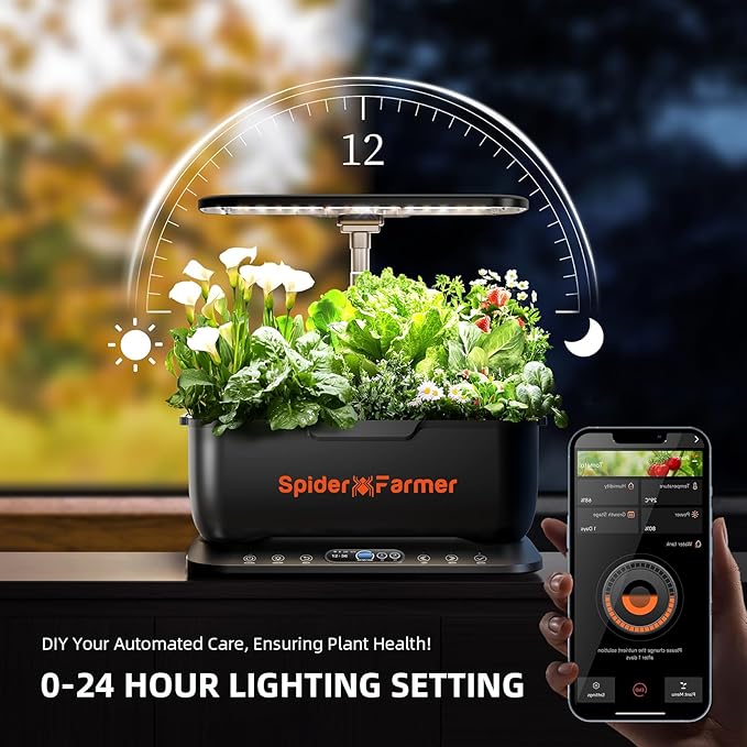 Spider Farmer SmartG12 Hydroponics Growing System, 12 Pods Indoor Garden with 36W LED Grow Light Full-Spectrum, APP & WiFi Controlled, 6L Water Tank, Pump System, Automatic Timer