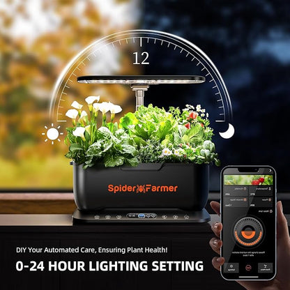 Spider Farmer SmartG12 Hydroponics Growing System, 12 Pods Indoor Garden with 36W LED Grow Light Full-Spectrum, APP & WiFi Controlled, 6L Water Tank, Pump System, Automatic Timer