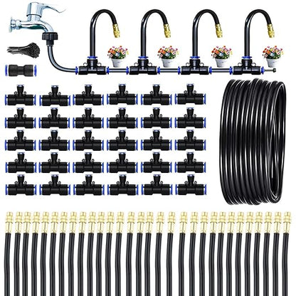 98Ft Greenhouse Drip Irrigation Kit Automatic Irrigation System 360°Adjustable 30 Brass Spray Nozzles 12mm Irrigation Tubing Hose Patio Misting Plant Watering with Blank Distribution Tubing Hose