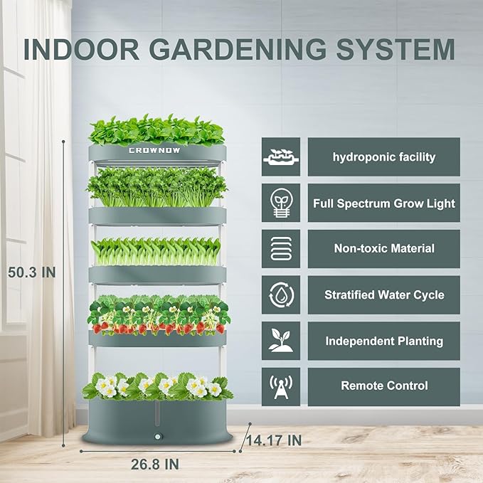 80Pods Hydroponics Growing System Kit,5-Layer Large Capacity Hydroponic Tower with LED Grow Light,Indoor Gardening System with Remote Control for Plants Vegetables Herbs
