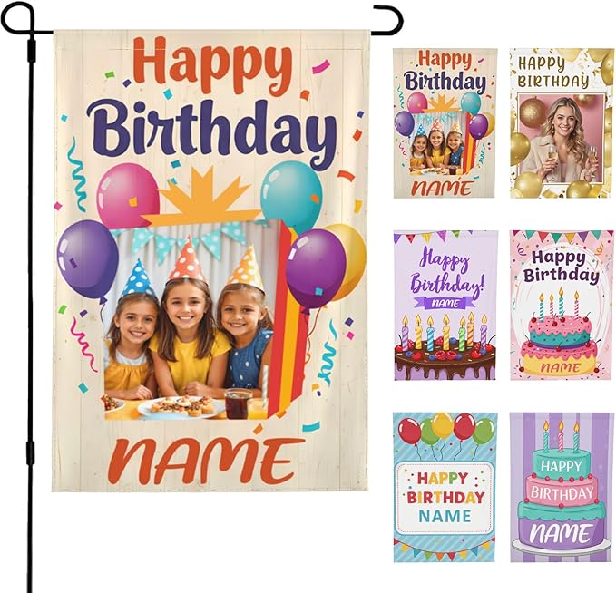 Custom Birthday Garden Flag for Outdoor Personalized Birthday Yard Flags Decor Customized Flag Add Your Own Picture/Text House Lawn Banner Double Sided Home Wall Decoration 12.5x18 28x40