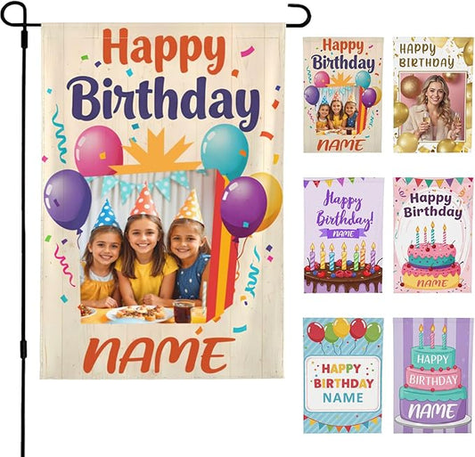Custom Birthday Garden Flag for Outdoor Personalized Birthday Yard Flags Decor Customized Flag Add Your Own Picture/Text House Lawn Banner Double Sided Home Wall Decoration 12.5x18 28x40