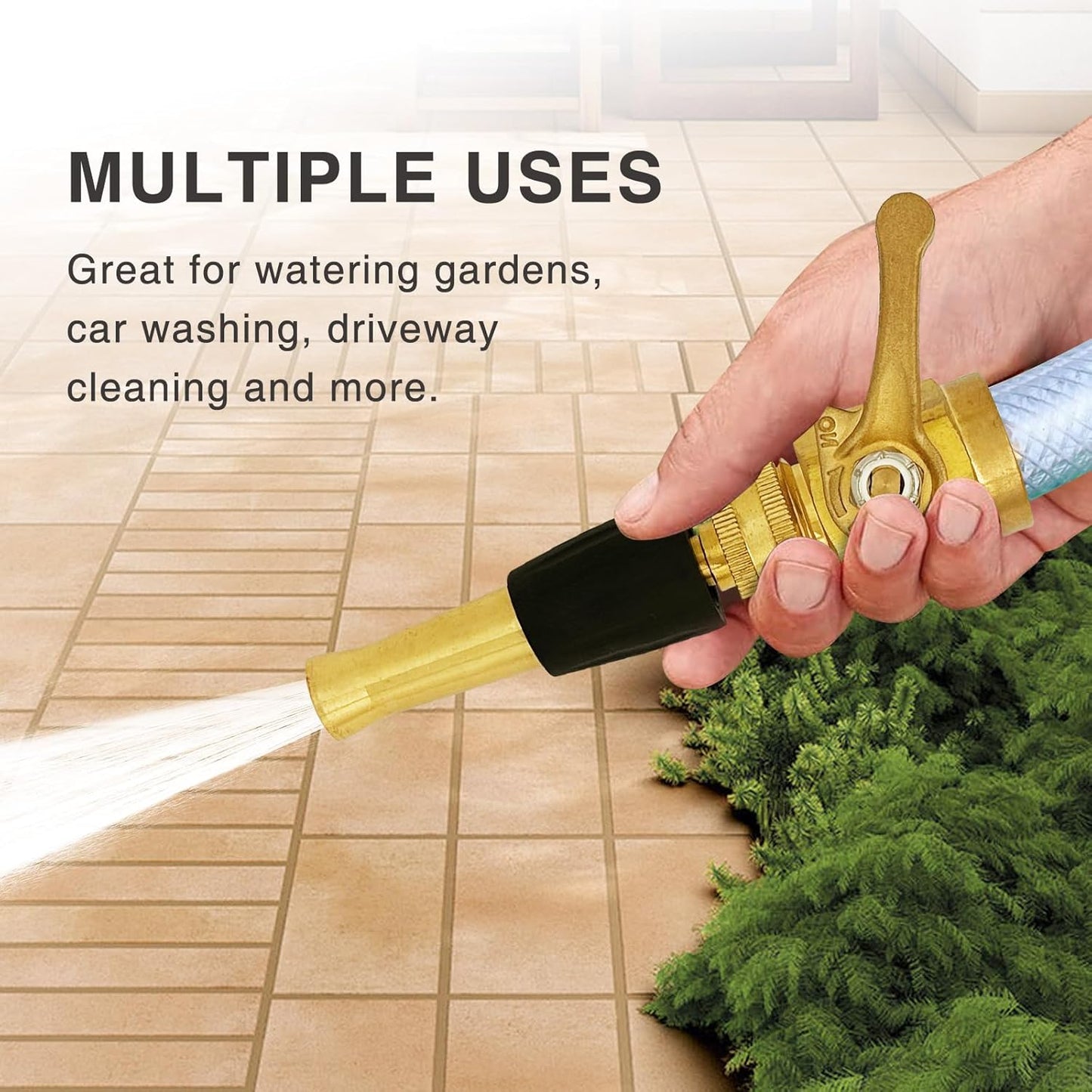 Brass Hose Nozzle Cyprium 4" Heavy Duty Water Hose Nozzle with Rubber Grip High Pressure Brass Nozzle for Garden Hose Cleaning Car Watering Flowers Cleaning Ground 2 PCs