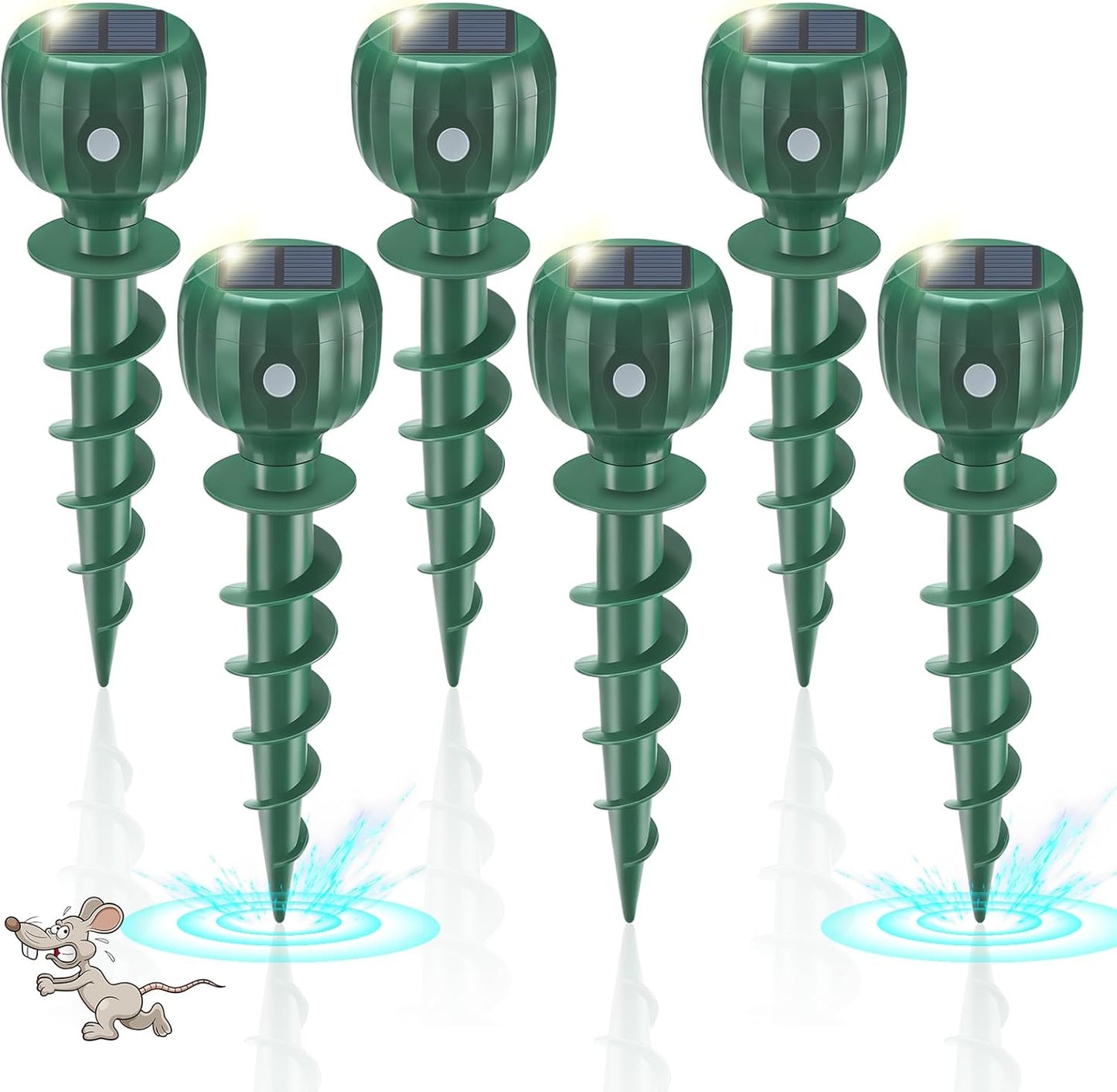 Solar Powered Mole Repellent, 6 Pack Ultrasonic Snake Repellent Outdoor, Waterproof Screw Shape Sonic and Vibration Mole Deterrent Stakes, Get Rid of Voles, Gophers, Groundhogs for Lawns & Garden