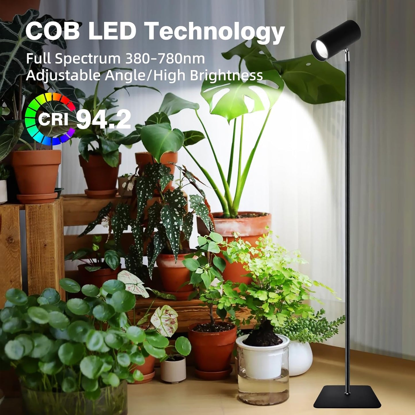 30W Full Spectrum Grow Light, 5000LM High-CRI COB LED Floor Lamp with 6/8/12H Timer, Adjustable Height (28"-83") & Angle, Grow Lights for Indoor Plants, Succulents & Flowers (daylight 6000K)