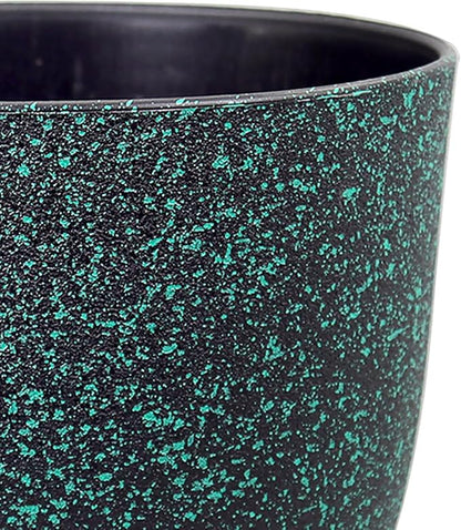 Plant Pots 9/8/7.5inch, Set of 3 Modern Decorative Plastic Planters with Drainage Holes and Saucer for Garden House Plants, Flower Pots for Indoor Outdoor Plants, Black with Green Speckles