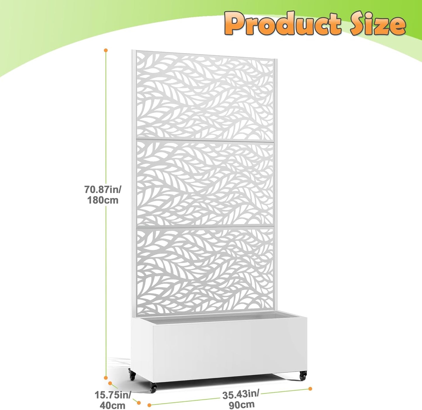 Metal Raised Garden Bed with Trellis, 2-in-1 Planter Box & Privacy Screen for Climbing Plants, Outdoor Standing Flower Bed with Drainage Holes, 35.4" L x 15.7" W x 70.1" H, White-Spring