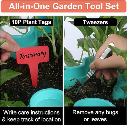 Vertical Planter, 7 Tier Stackable Strawberry Planter with Garden Tool Set, Movable Indoor/Outdoor Garden Herb Pot for Growing Vegetables and Succulents, Teal