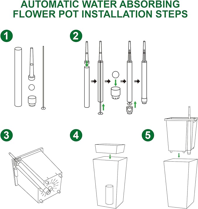 GarveeLife 30" Tall Planters Set of 2, Outdoor&Indoor Black Planter Pots, High Front Porch Planter Pots with Drainage Holes&Water Level Monitor Movable Wheels &Inner Bucket, Automatic Watering, White