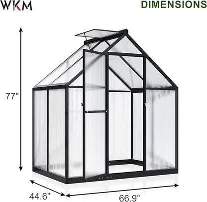 WKM Greenhouse - 5.6x3.7 FT Quick-fit Aluminum Structure with Window Ventilation, Black