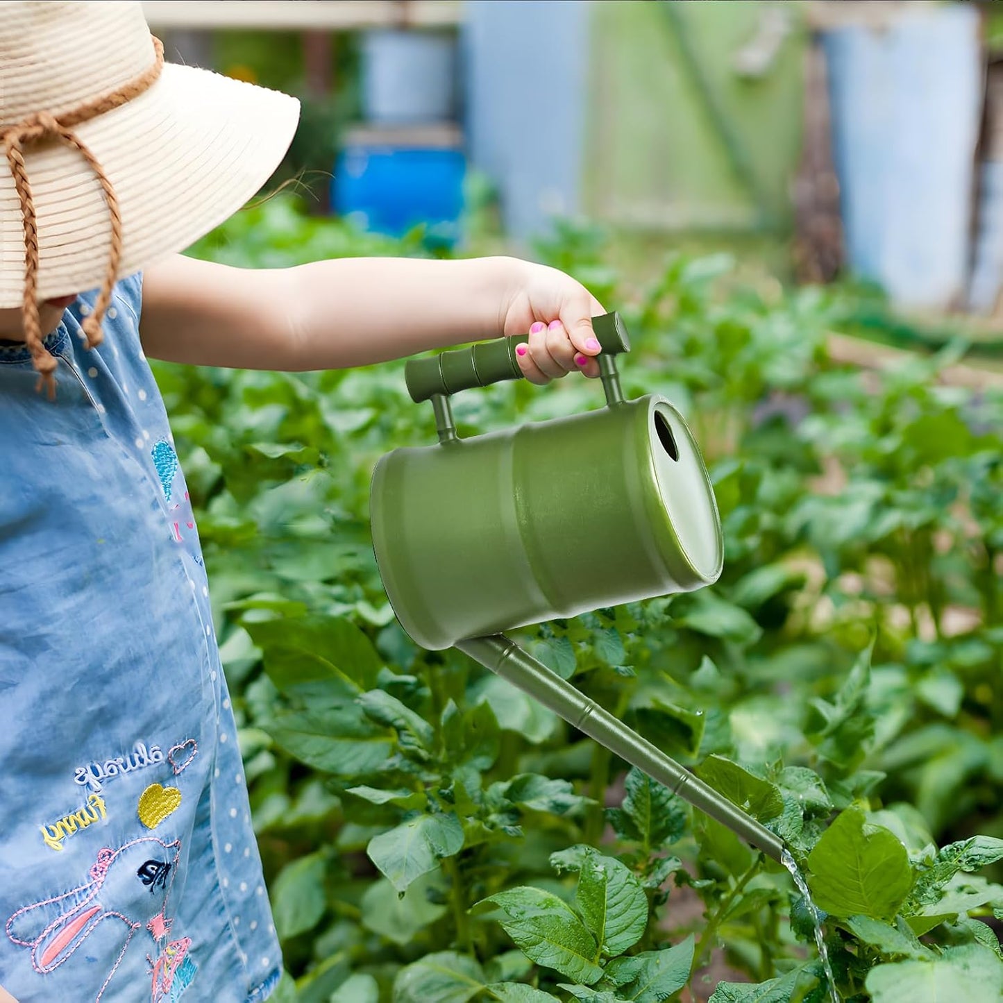 ZXJ Watering Can for Outdoor Indoor Plants - Small Plastic Home Garden - with Long Spout - Green - 64 Oz - 1/2 Gallon