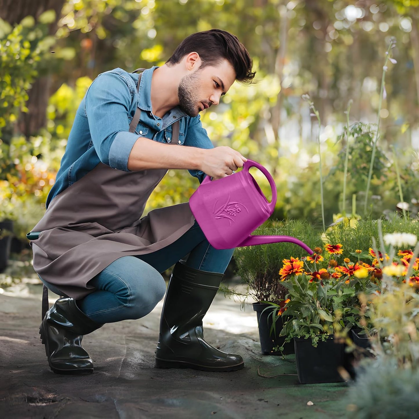 Plastic Watering Can - for Home Plant Garden - 1/2 Gallon - Rose Red