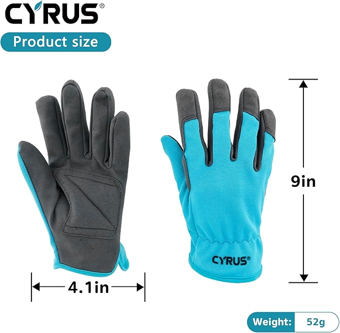 CYRUS Gardening Gloves for Women Ladies, Leather Garden Gloves Men with Grip, Work for Weeding, Digging, Pruning, Large Size, Blue