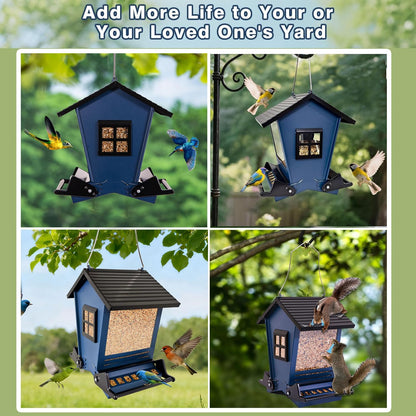 LSCQYYCC-Bird Feeder Squirrel Proof Metal Hanging for Outdoor Wild Bird Seed, with Bilateral Weight-Activated Perches, Large Feeder That Attracts Cardinals, Chickadees, and More Birds-One in Blue