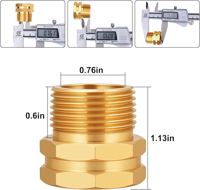 Garden Hose Adapter: Brass 3/4" GHT Female to 3/4" NPT Male Reducer, Leak-Proof Connector (3/4" GHT Female to 3/4" NPT Male, 6-Pack)