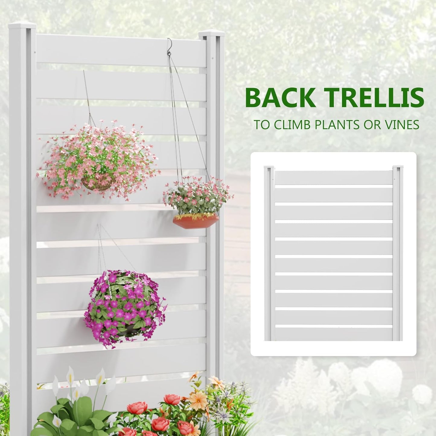 Casaphoria Raised Garden Bed with Trellis, 71"x35"x24" Planter Box with Open Bottom for Gardening Vegetables & Vines and Climbing Plants, White