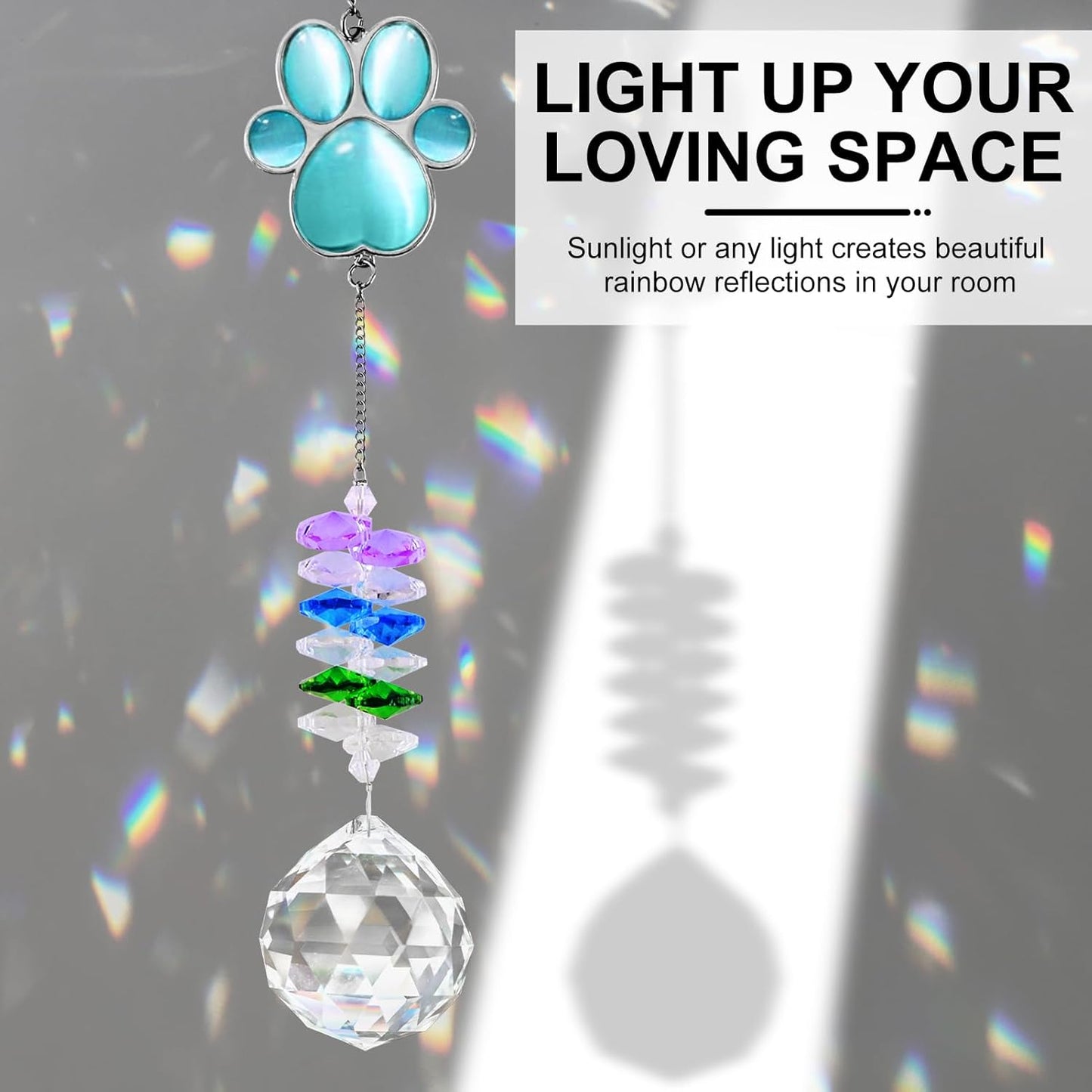 Pet Memorial Suncatcher, Dog Memorial Sympathy Gift for Loss of Dog, 17 Inch Bereavement Ornament Paw Crystal Suncatcher Thoughtful Remembrance Cats Gifts