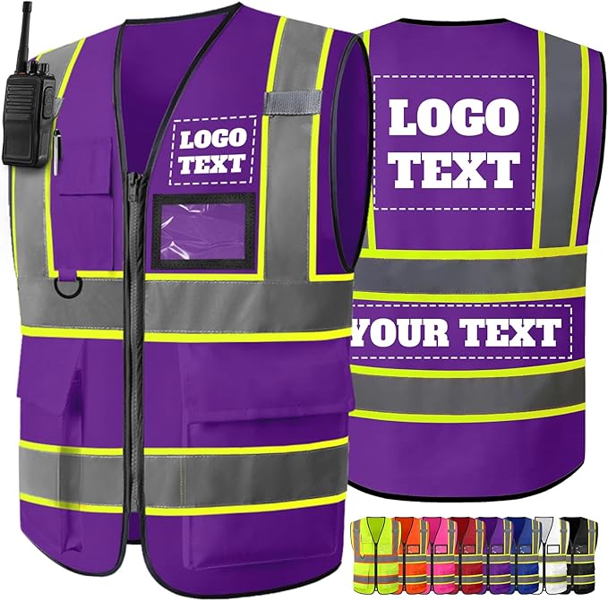 Custom Safety Vest High Visibility Reflective Customized Logo Construction Work Vests Dual Tone Reflective Strips