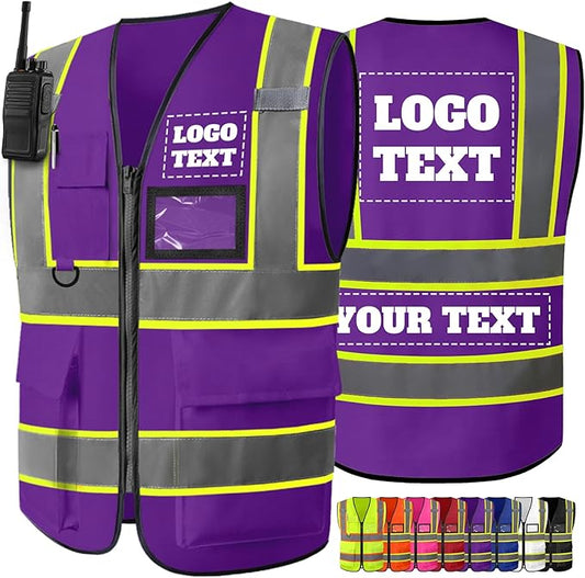 Custom Safety Vest High Visibility Reflective Customized Logo Construction Work Vests Dual Tone Reflective Strips