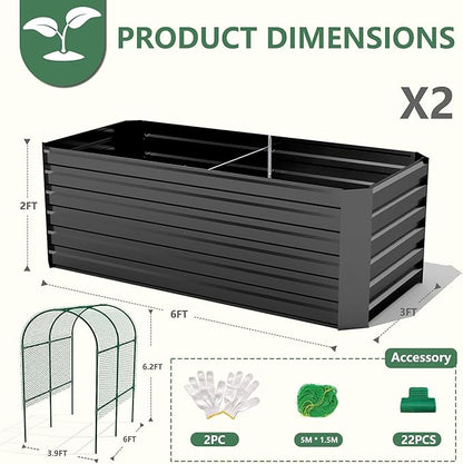 Raised Garden Bed with Arch Trellis for Climbing Plants,Galvanized Raised Garden Bed,Planter Boxes Outdoor for Vegetables Flowers Herb,269 Gallon Capacity Black