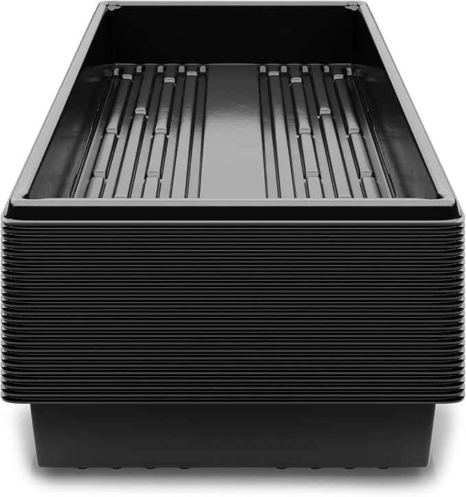 10x20 Inch Black Plastic 25 Pack Plant Propagation Tray – Growing Trays for Garden, Planting, Seedling, Soil & Hydroponic Horticulture - Microgreen Trays Grow Plants - No Drain Holes