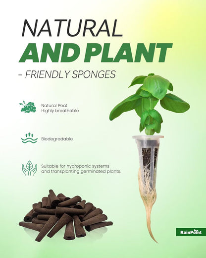 RAINPOINT 134PCS Hydroponic Pods Kit - Seed Pod Kit for Aerogarden and All Brand - 1 PCS AB Food, 2 PCS Fertilizer, 13 PCS Baskets, 13 PCS Covers, 52 PCS Grow Sponges, 52 PCS Labels, 1 PCS Tweezers