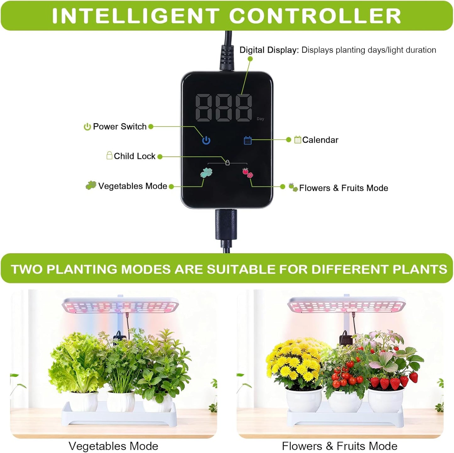 Indoor Garden Led Grow Light, Full Spectrum LED Grow Lamp for Indoor Plants with Intelligent Controller, Height Adjustable, Ideal for Home Desk Plant Lighting (White, 16 * 6.3 * 7.1 inch)