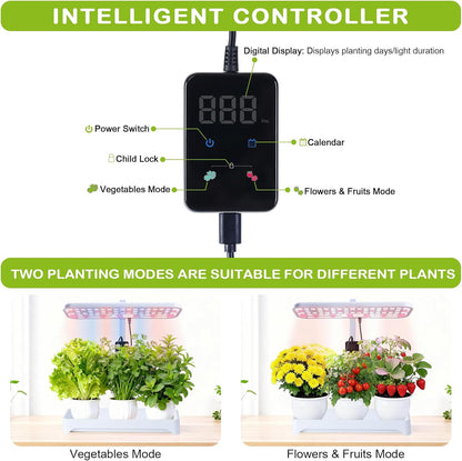 Indoor Garden Led Grow Light, Full Spectrum LED Grow Lamp for Indoor Plants with Intelligent Controller, Height Adjustable, Ideal for Home Desk Plant Lighting (White, 16 * 6.3 * 7.1 inch)