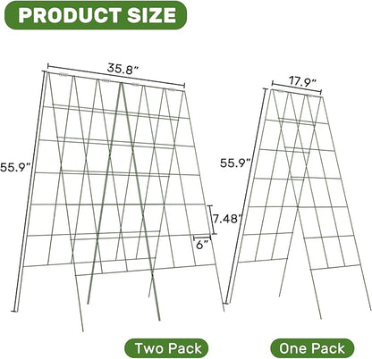 DOEWORKS Cucumber Trellis, 56" High Foldable A Frame Garden Trellis, 2 Pack, Plant Support for Climbing Cucumber, Beans, Tomatoes, Flowers, Green