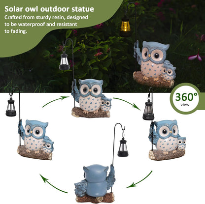 Garden Statues Owl with Solar LED Lantern, Resin Solar Garden Decor for Outside, Yard Decorations Outdoor for Patio, Porch, Balcony, Lawn Ornaments, House Warming Birthday Gifts for Mom Women Grandma