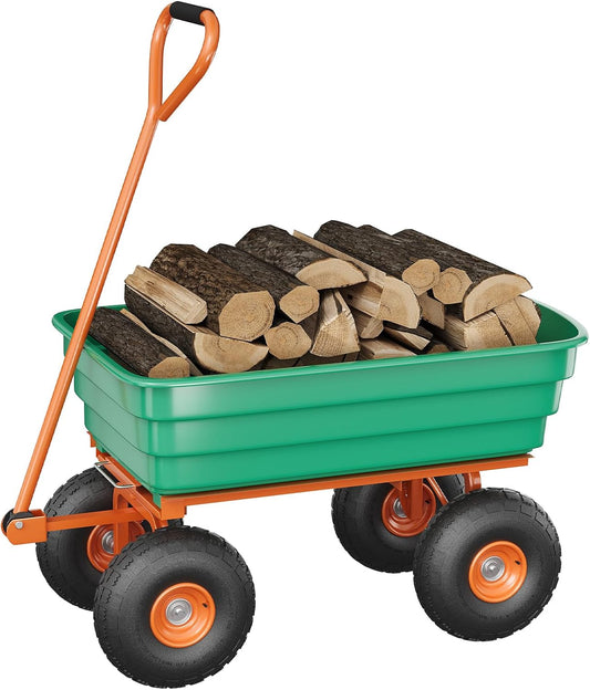 Heavy Duty Poly Garden Dump Cart, 4 Cu ft / 1200 Lbs Yard Dump Wagon with 10 in No-Flat Tires, Quick-Release Rust-Proof Polyethylene Bed & 180-Degree Rotating Handle for Lawn, Landscaping & Gardening