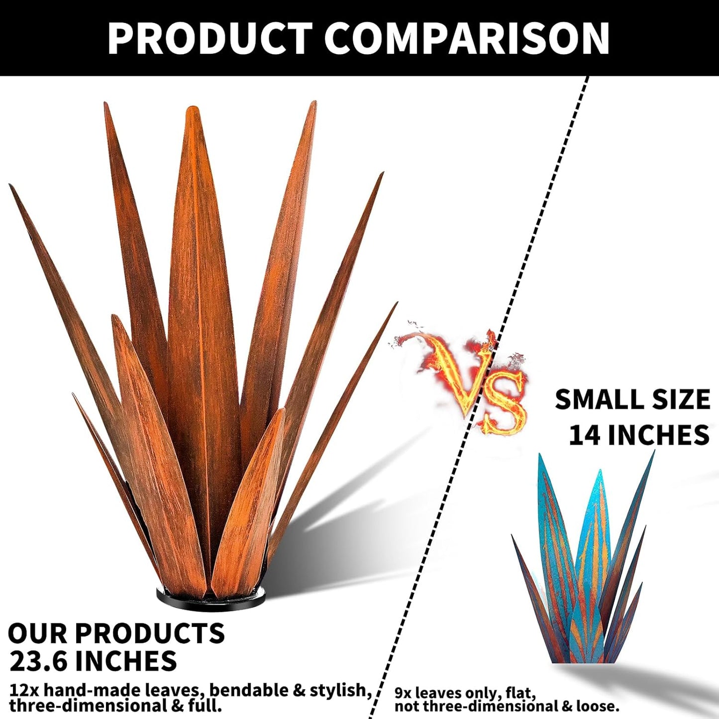 Metal Agave Plants, Tequila Rustic Sculpture, Metal Yard Art, Outdoor Lawn Ornaments Yard Stakes (Rusty- L)