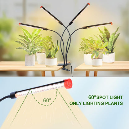 4-Head Strong Clip Grow Lights for Indoor Plants, Seed Starting, Bonsai, Succulent, Cactus with Timer, 36 Watt Power Home Plug, Enough High-Intensity Like Sun, Best Gift for Plants Lover