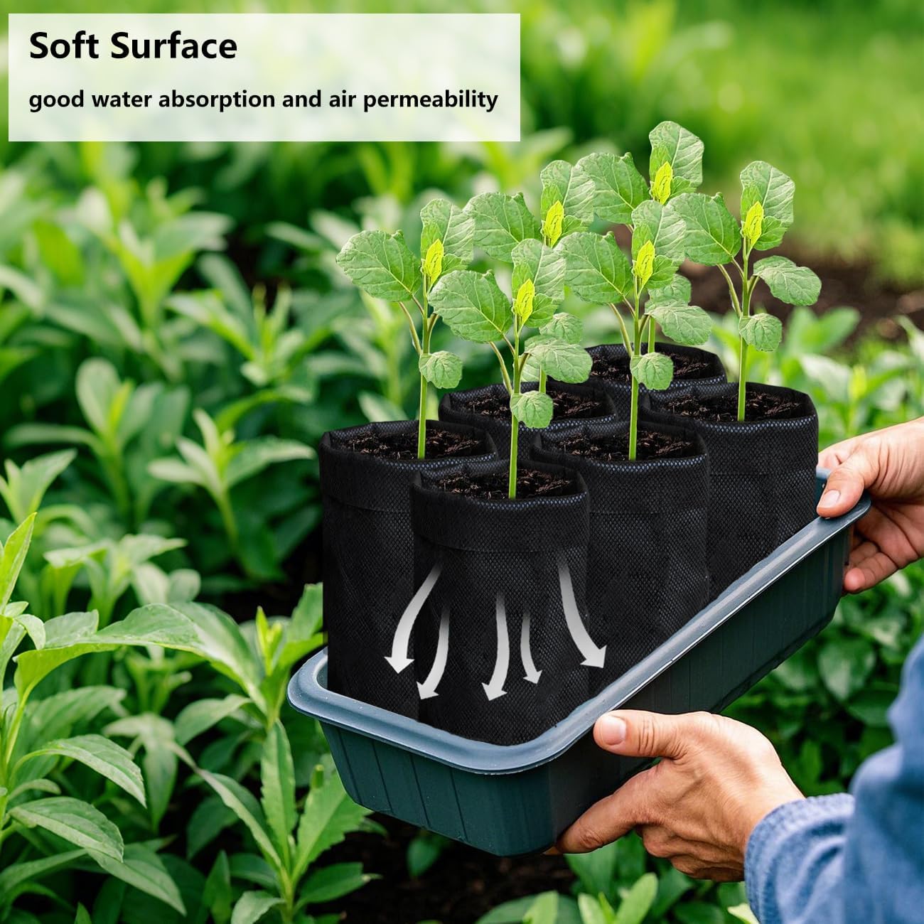 Belit 50 Pcs 10.2" H Deep Nursery Grow Bags, Non-Woven Plants Pots Container for Starting Rooted Plants Vegetable, Flower, Seedling Tree, Black