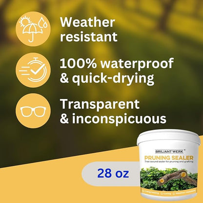 28 oz Transparent Tree Pruning Sealer - Tree Wound Sealer - Protective Coating for Pruning Cuts & Grafting Ideal for Tree Bark & Branch Care
