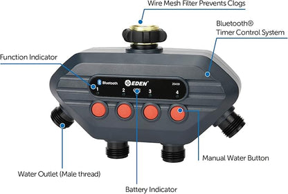 Eden 93443 4-Zone Bluetooth Water Timer |, Stainless Steel Washers Charcoal Gray