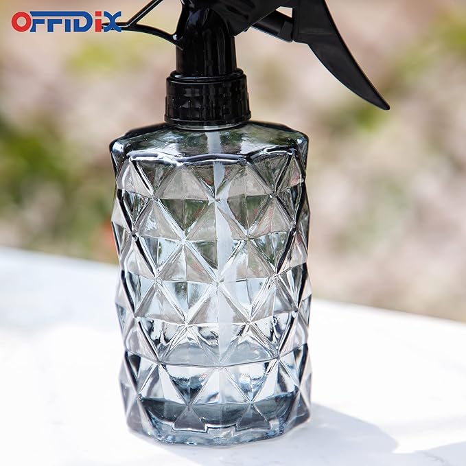 OFFIDIX Glass Spray Bottle,Plant Mister, 0.35L/11.8oz Pressure Watering Can with Adjustable Nozzle Watering Handheld Bottles for Garden Plants Cleaning Solutions(Gray