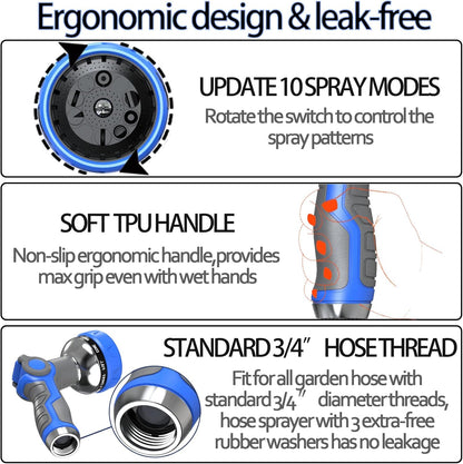 Hose Nozzle 10 Adjustable Patterns Garden Hose Nozzle Premium High Pressure Water Hose Nozzle with Thumb Control Design Hose Sprayer Nozzle for Garden & Lawns Watering, Cleaning, Pets & Car Washing