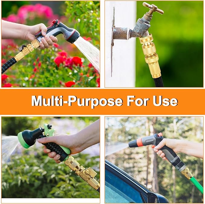 Garden Hose Quick Connect: 3/4 Inch GHT Brass Quick Connector Garden Hose Fittings - 2 Sets Leak-Free Male & Female Water Hose Adapter for RV/Spigot