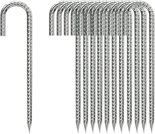 Ground-Stakes-Heavy-Duty-12 inch, J-Hook Rebar Stakes Galvanized Anti-Rust 20pcs Garden Stakes Metal Ground Anchors for Garden Dog Fence Chicken Coop Christmas Decorations Deer Fence
