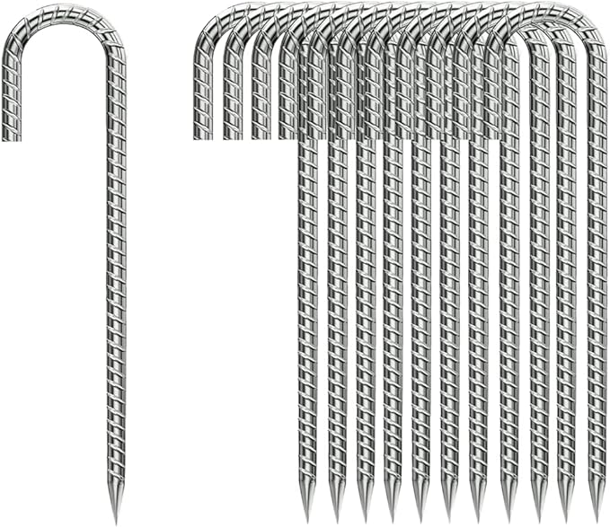 Rebar-Stakes-12-Inch, Ground Stakes Heavy Duty U-Hook Galvanized Anti-Rust Tent Stakes Heavy Duty Ground Anchors for Garden Dog Fence Chicken Coop Christmas Decorations Deer Fence 16pcs