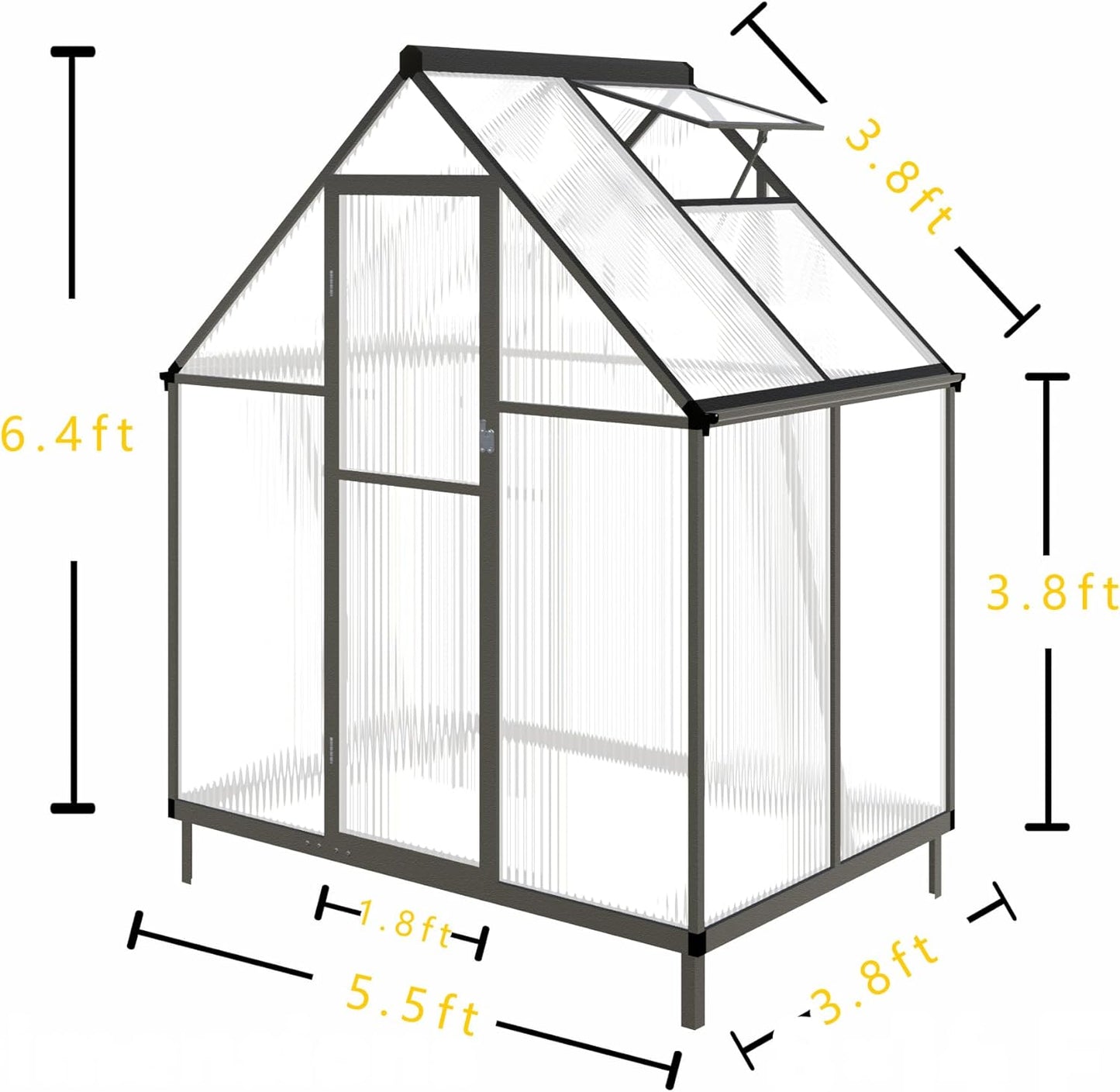CQZY 6x4 FT Walk-in Greenhouse for Outside,Dark Gray