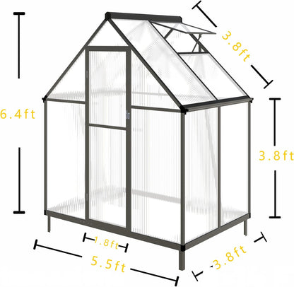 CQZY 6x4 FT Walk-in Greenhouse for Outside,Dark Gray