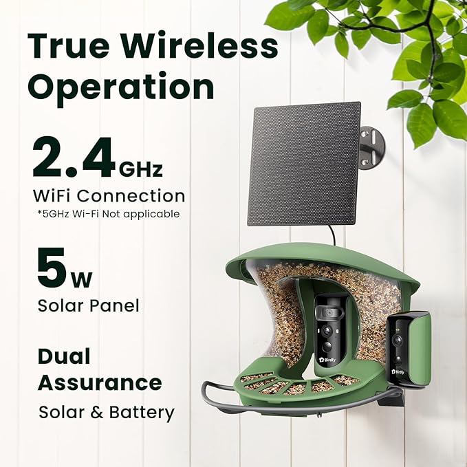 Birdfy 2 Smart Bird Feeder with Camera, AI Identifies Bird Species, 2K Dual-Lens + Side HD Camera for Live Streaming & Feeding View, Solar-Powered Backyard Birdwatching Gift Present