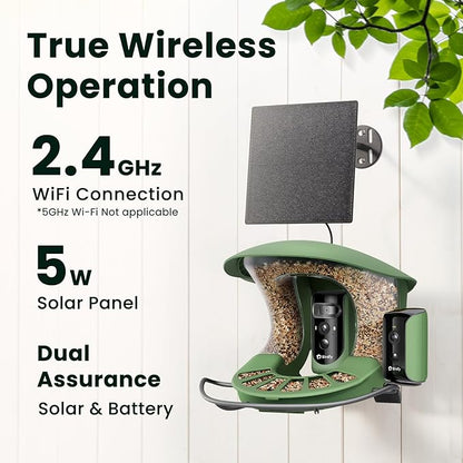 Birdfy 2 Smart Bird Feeder with Camera, AI Identifies Bird Species, 2K Dual-Lens + Side HD Camera for Live Streaming & Feeding View, Solar-Powered Backyard Birdwatching Gift Present