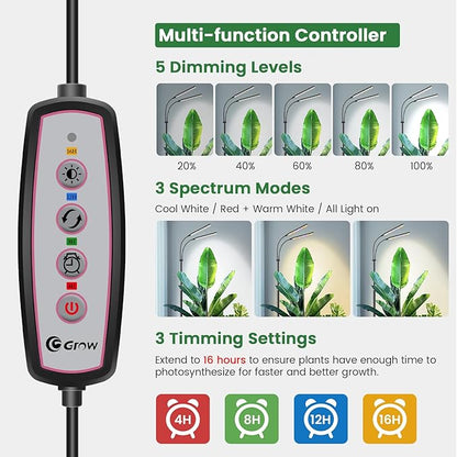 Black Floor Grow Lights for Indoor Plants, 2-Heads Full Spectrum LED Plant Grow Light with 4/8/12/16H Timer, 3 Color Modes, 24-68.7in Hight Adjustable Grow Lamp for Tall Large Indoor Plants