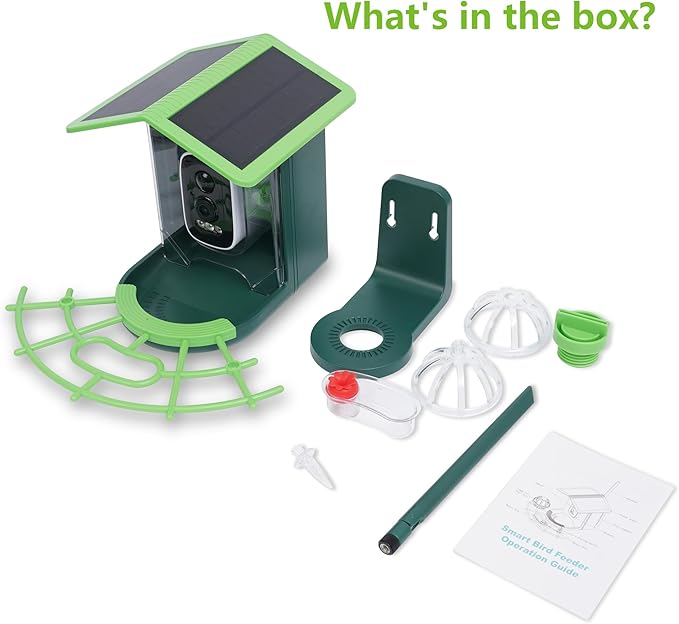 Bird Feeder with Camera, AI Birds Identification, Solar Powered, Live View, Instant Alerts, Capture Bird Videos, 2K HD Camera, Ideal Gift for Family and Enthusiasts (Green)
