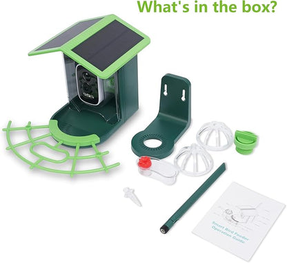 Bird Feeder with Camera, AI Birds Identification, Solar Powered, Live View, Instant Alerts, Capture Bird Videos, 2K HD Camera, Ideal Gift for Family and Enthusiasts (Green)