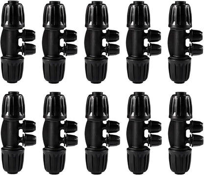10PCS 1/2 Inch to 1/4 Inch Tubing Irrigation Fittings for (1/2'' ID x 0.60''-0.63'' OD) 16mm Drip Tubing,Locked Barbed Tee Connectors, Anti-Drop Straight Tee for Irrigation Tubing (4 Way)